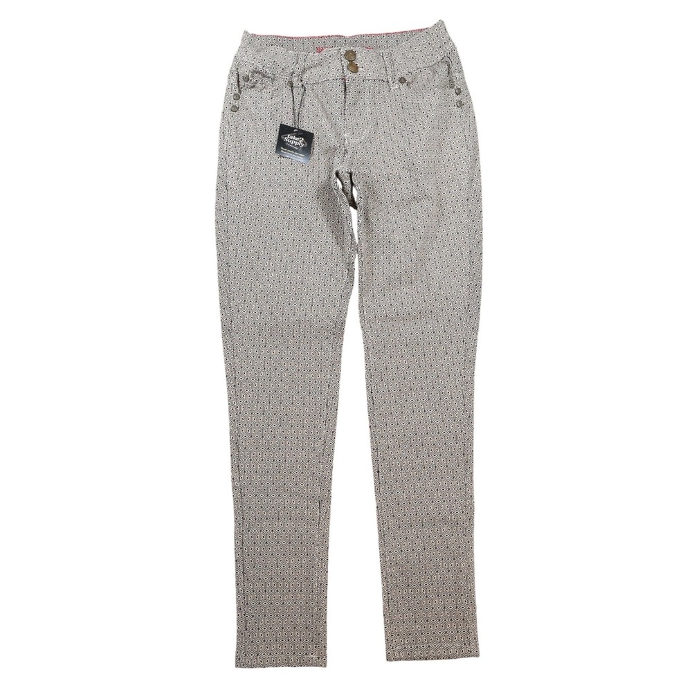 Sabrina Lauren Skinny Pants Womens 6 Tan Black Geometric Rayon Blend‎ Slim Fit